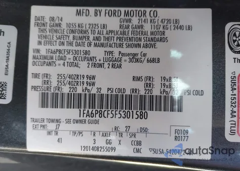 2015 Ford Mustang Gt Premium z USA, uszkodzony, nr VIN 1FA6P8CF5F5301580